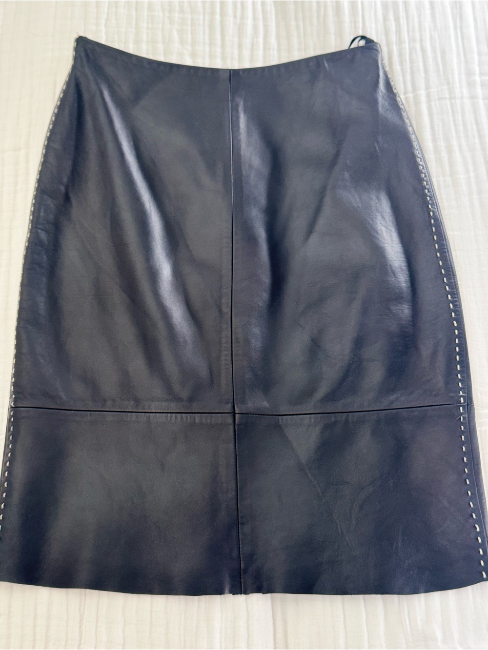 Banana Republic Black Leather Pencil Skirt with Side Stitch Detail